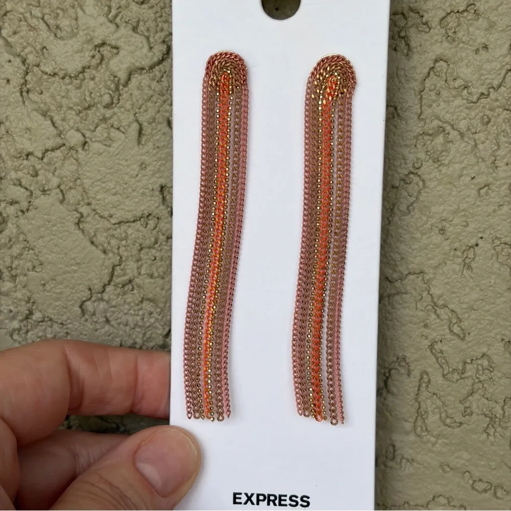 Express Trendy Pink & Gold Chain Dangle Earrings